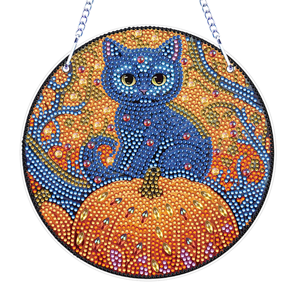 Special Shape Diamond Drawing Hanging Kit Suncatcher (Halloween Cat)