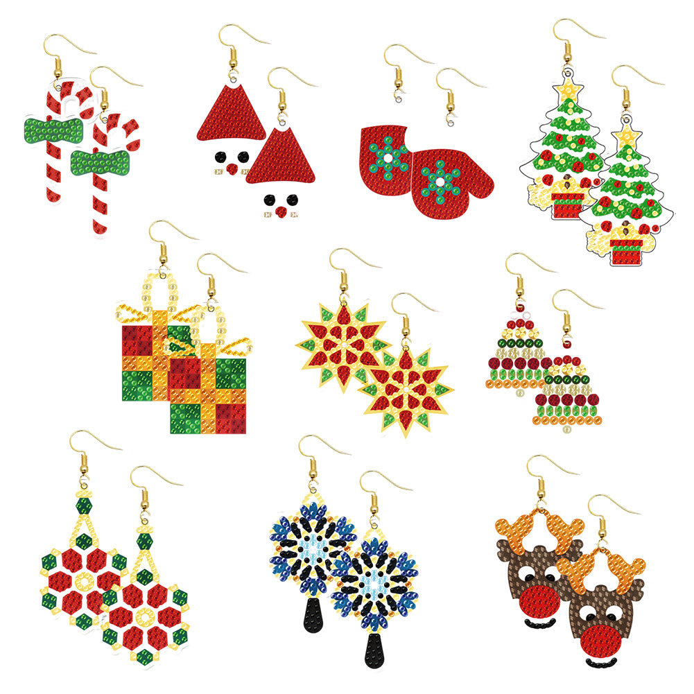 10Pairs Round Double Sided Diamond Painting DIY Earring Making Kit Elk Christmas