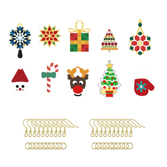 10Pairs Round Double Sided Diamond Painting DIY Earring Making Kit Elk Christmas