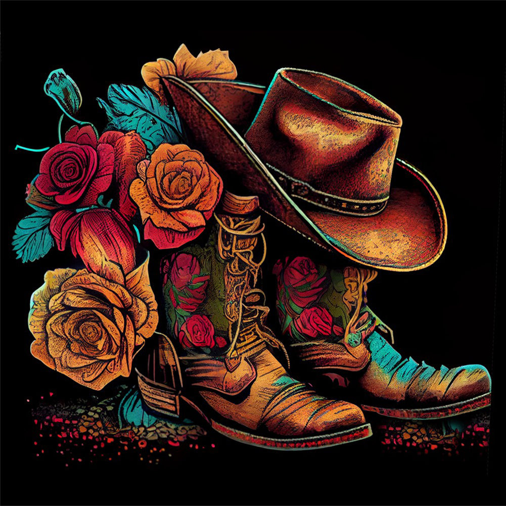 Diamond Painting - Full Round - floral cowboy boots (40*40CM)