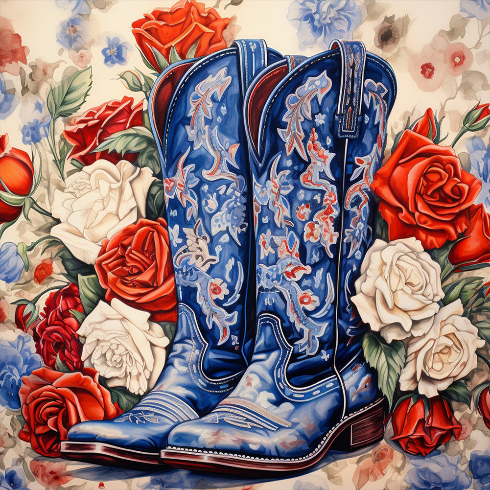 Diamond Painting - Full Round - floral cowboy boots (40*40CM)