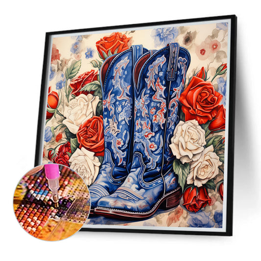 Diamond Painting - Full Round - floral cowboy boots (40*40CM)
