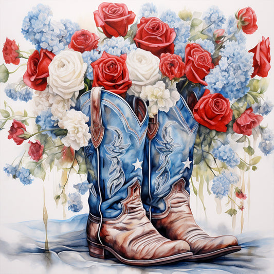 Diamond Painting - Full Round - floral cowboy boots (40*40CM)