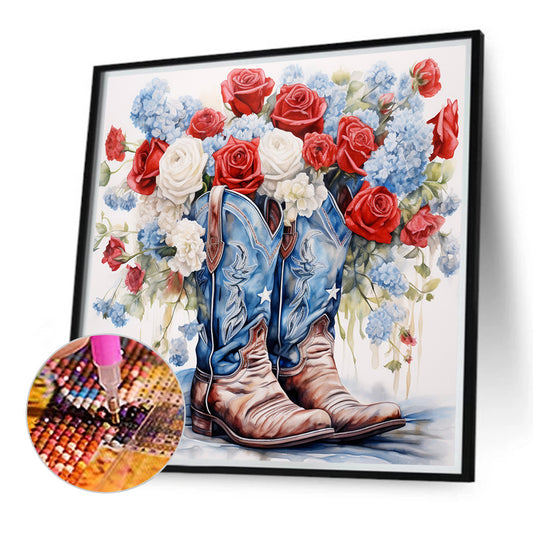 Diamond Painting - Full Round - floral cowboy boots (40*40CM)