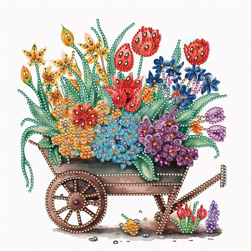 Diamond Painting - Partial Special Shaped - flower and wooden cart (30*30CM)