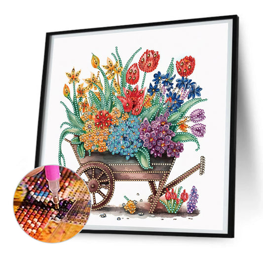 Diamond Painting - Partial Special Shaped - flower and wooden cart (30*30CM)