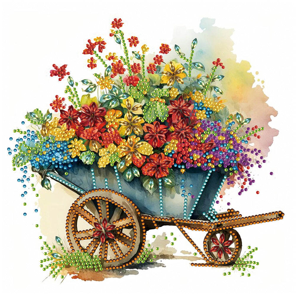 Diamond Painting - Partial Special Shaped - Flower and Iron Cart (30*30CM)