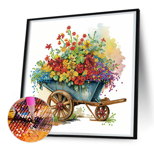 Diamond Painting - Partial Special Shaped - Flower and Iron Cart (30*30CM)