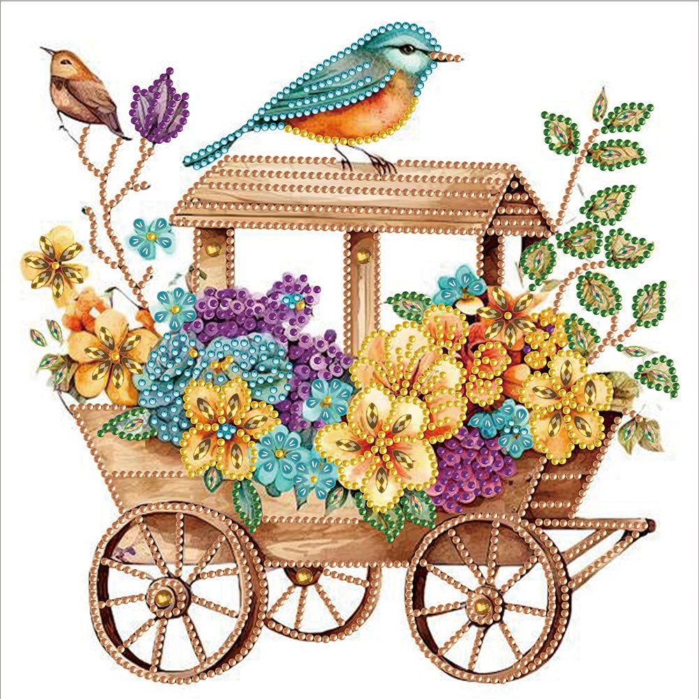 Diamond Painting - Partial Special Shaped - bird on flower cart (30*30CM)