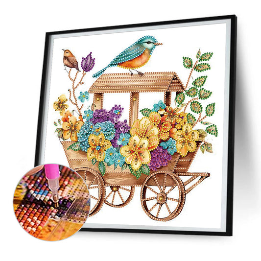 Diamond Painting - Partial Special Shaped - bird on flower cart (30*30CM)
