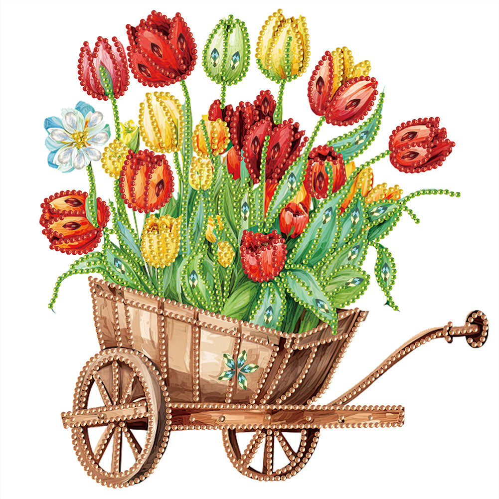 Diamond Painting - Partial Special Shaped - tulips and cart (30*30CM)