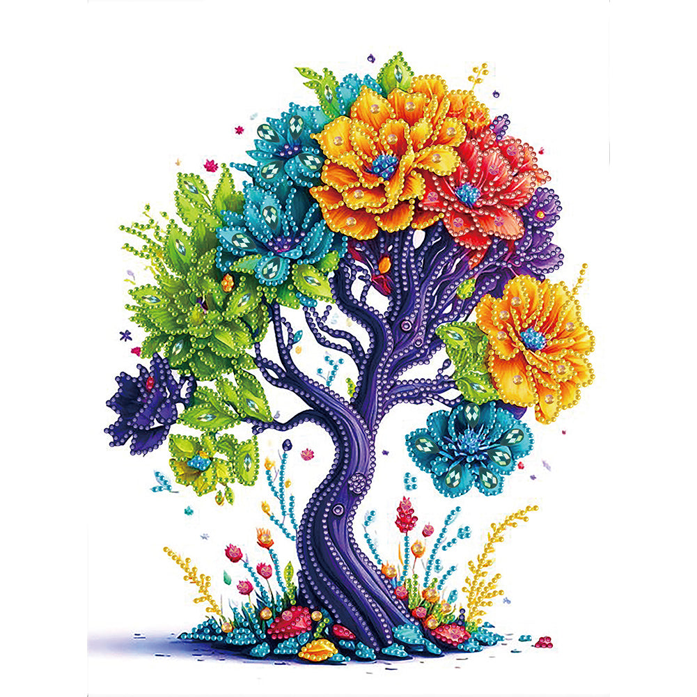 Diamond Painting - Partial Special Shaped - Tree of Life¡¤Colorful Flowers (30*40CM)
