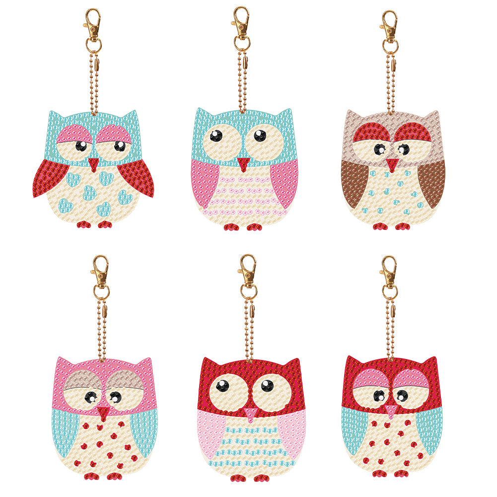 6PCS Diamond Art Ornaments Owl Double Sided Rhinestone Painting Pendant Ornament