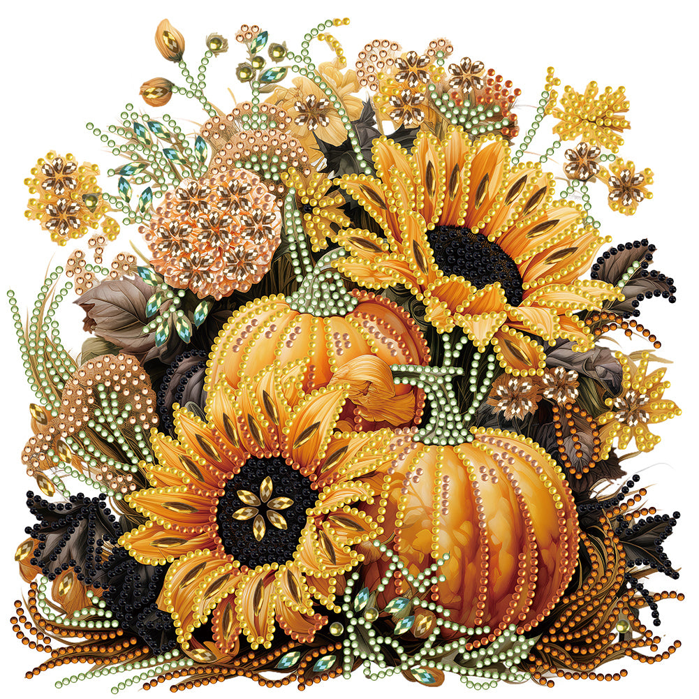 Diamond Painting - Partial Special Shaped - Autumn pumpkin sunflower (30*30CM)