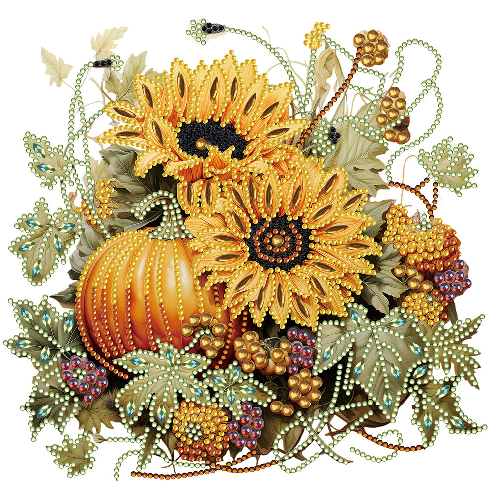 Diamond Painting - Partial Special Shaped - Autumn pumpkin sunflower (30*30CM)