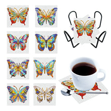 Load image into Gallery viewer, Diamond Painting Art Coaster Kit Acrylic Round with Holder (8pcs Butterfly)
