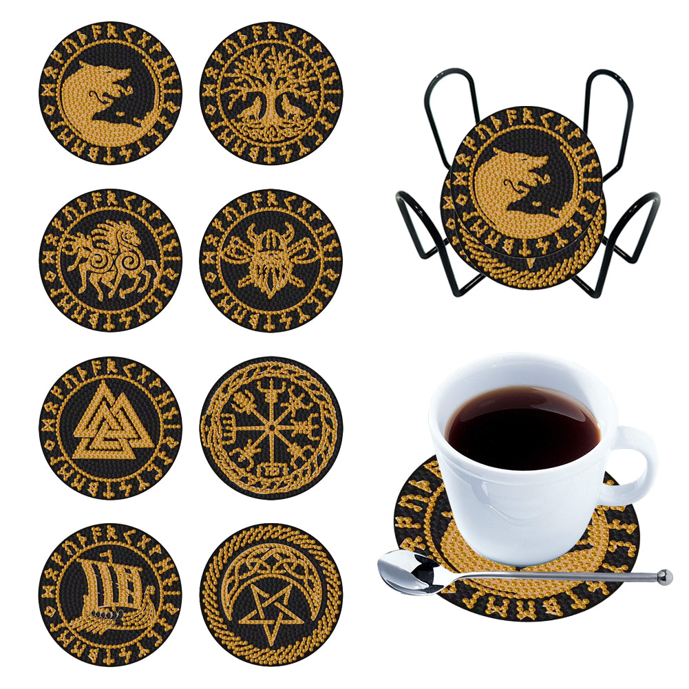 Diamond Painting Art Coaster Kit Acrylic Round with Holder (8pcs Black Gold)