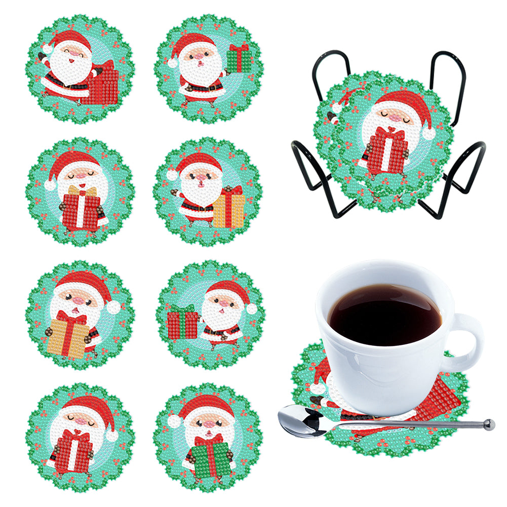 8PCS Diamond Painting Art Coaster Kit Acrylic Special Shape Santa (#2)