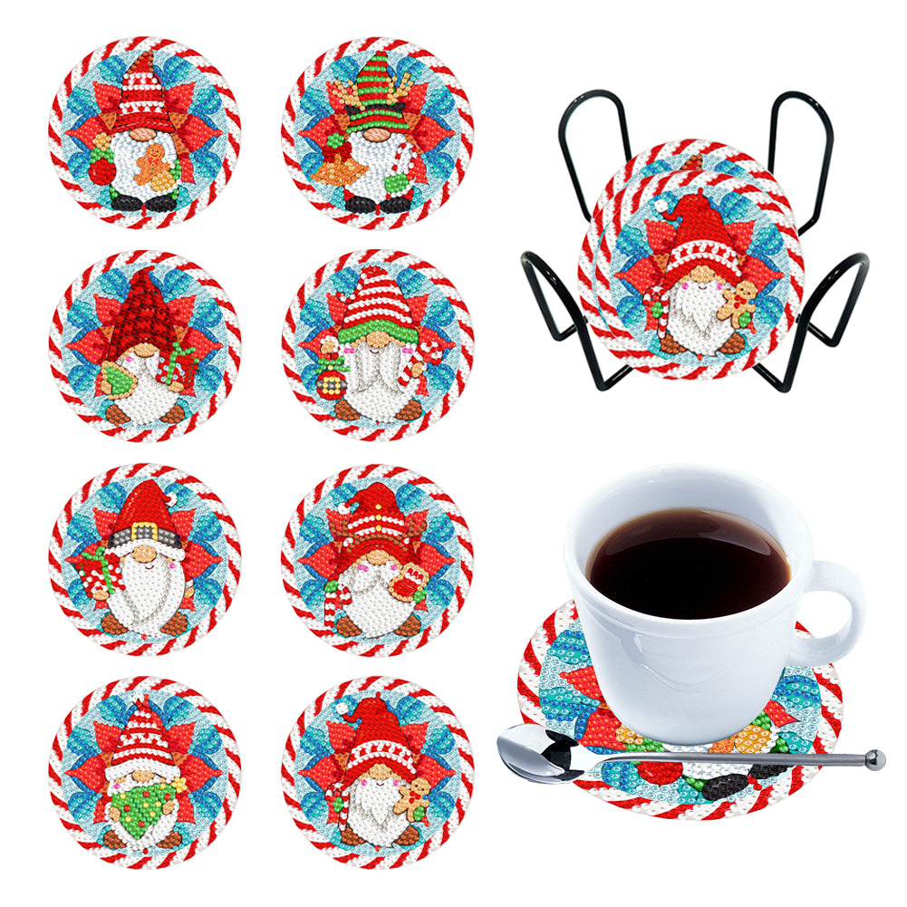 8PCS Diamond Painting Art Coaster Kit Acrylic Special Shape Santa (#5)