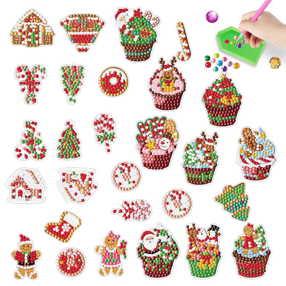 6pcs/3set Xmas Cartoon Santa Claus Diamond Painting Stickers for Xmas Decor Gift