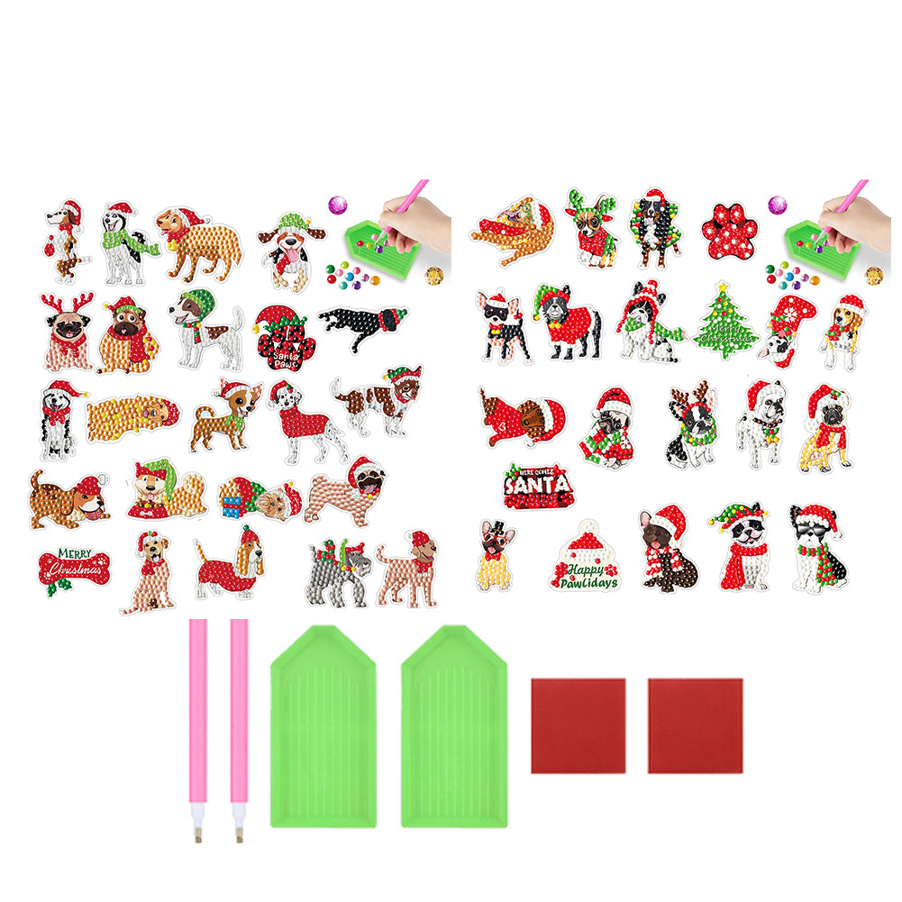 4pcs/2set Gem Art DIY Craft Kits Xmas Cartoon Puppies Diamond Painting Sticker