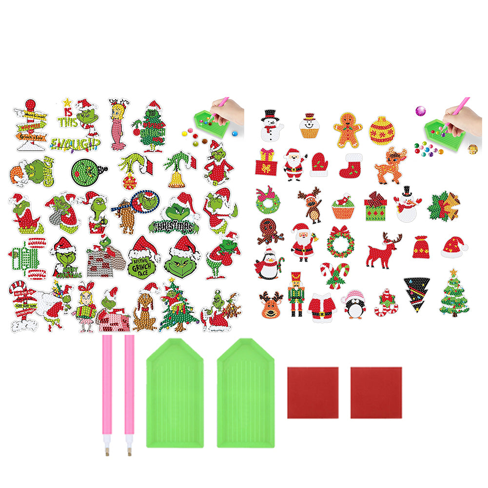 8pcs/2set Gem Art DIY Craft Kits Christmas Grinch Diamond Painting Sticker Moose