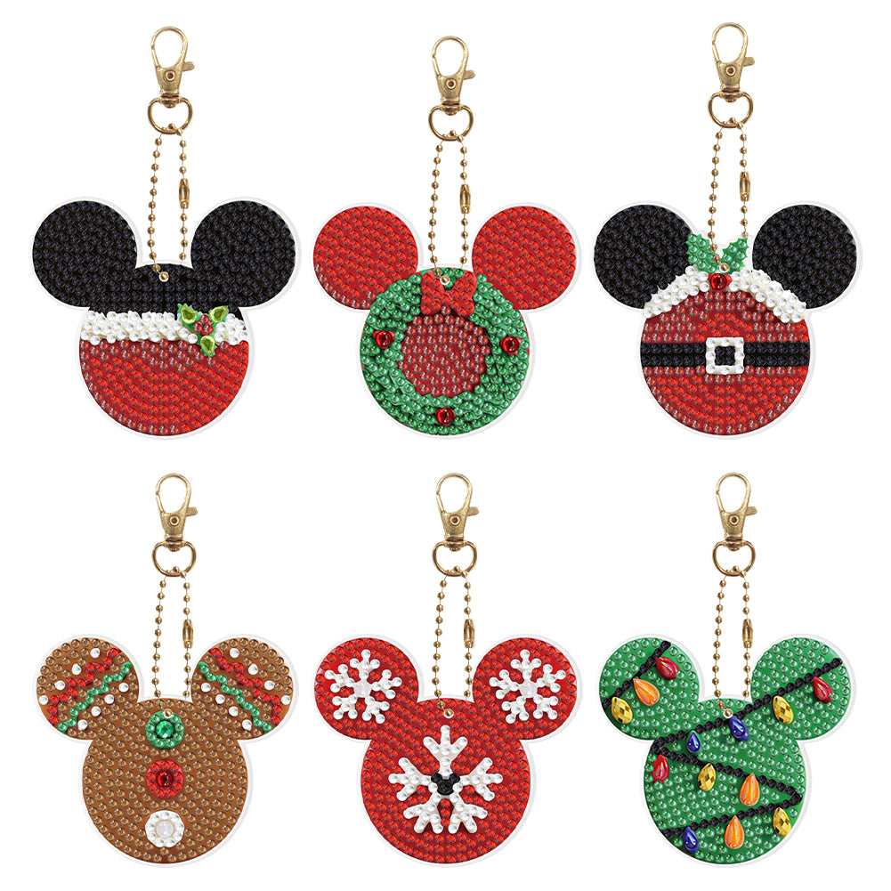 5/6PCS Full Drill Keyring Xmas Dessert Cake Double Sided Xmas Bell Special Shape