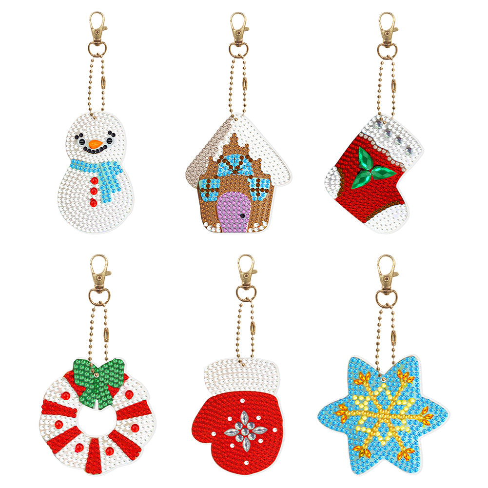 5/6PCS Full Drill Keyring Xmas Dessert Cake Double Sided Xmas Bell Special Shape