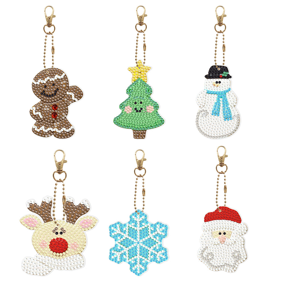 5/6PCS Full Drill Keyring Xmas Dessert Cake Double Sided Xmas Bell Special Shape