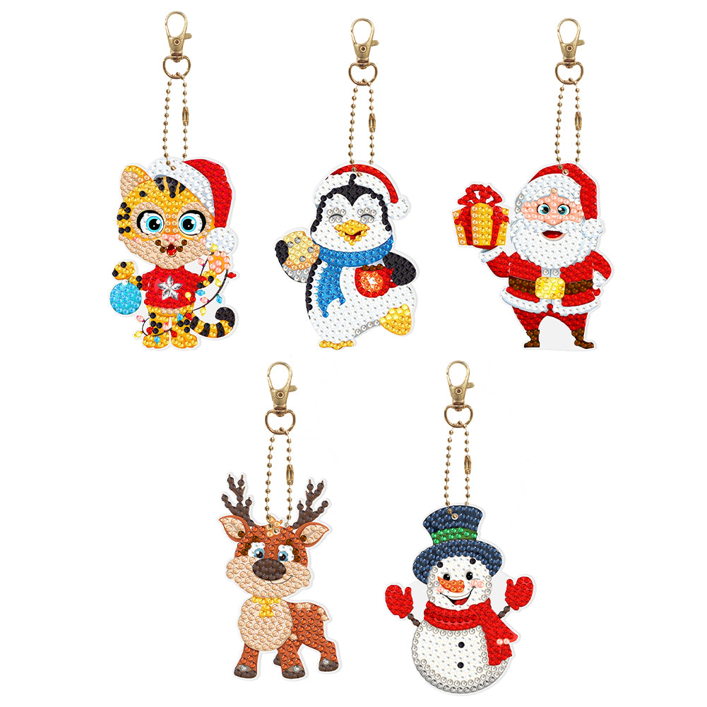5/6PCS Full Drill Keyring Xmas Dessert Cake Double Sided Xmas Bell Special Shape