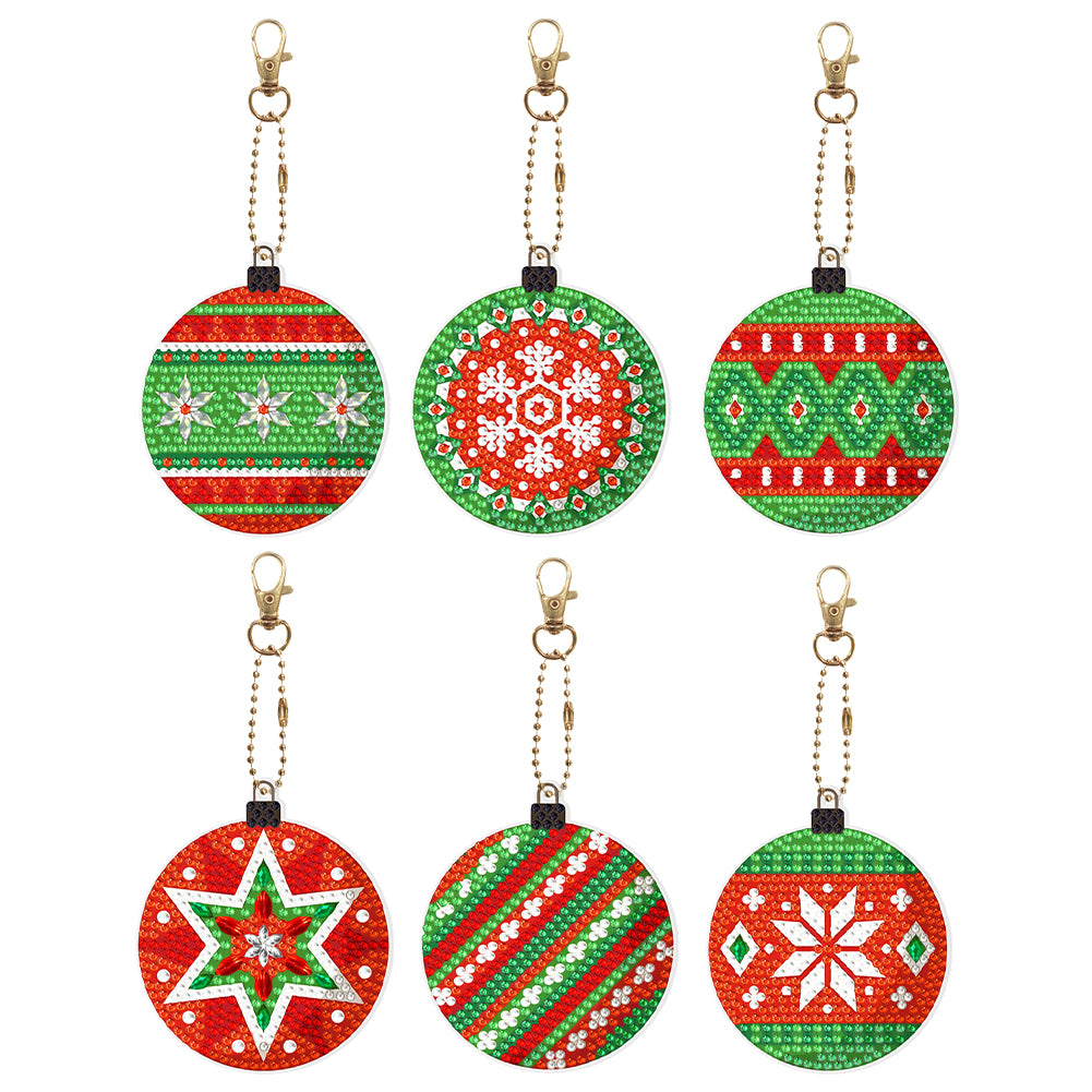 5/6PCS Full Drill Keyring Xmas Dessert Cake Double Sided Xmas Bell Special Shape