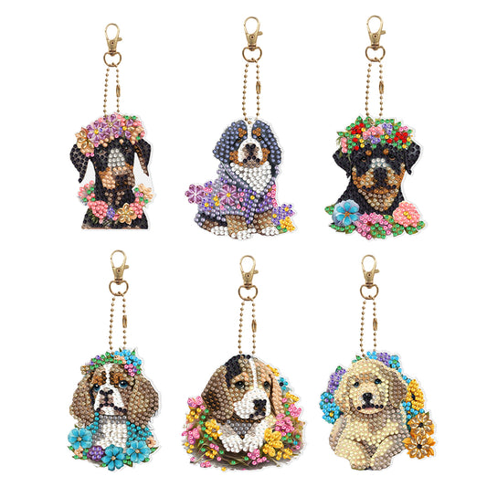 Full Drill Keyring Double Sided Diamond Painting Keychains (6PCS Pet Dog)