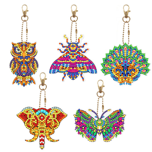 Full Drill Keyring Double Sided Diamond Painting Keychains (5PCS Butterfly Owl)