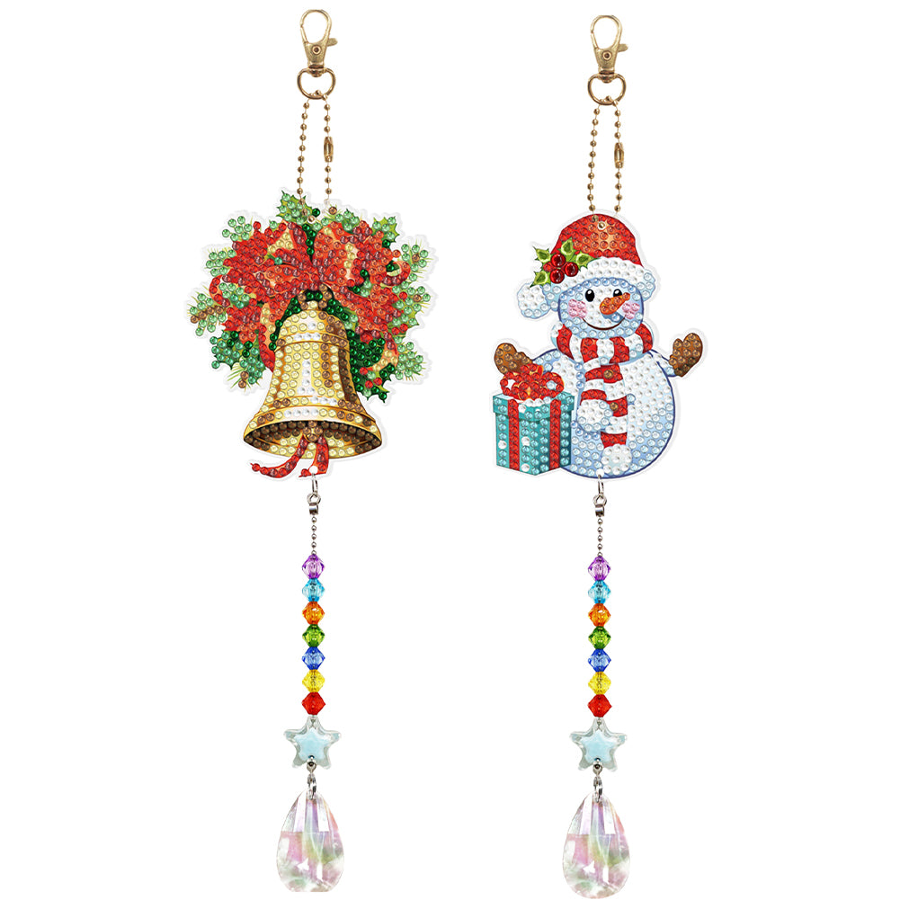 2PCS Diamond Drawing Hanging Ornament Kit Suncatcher (Xmas Bells Snowman)