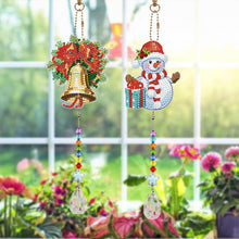 Load image into Gallery viewer, 2PCS Diamond Drawing Hanging Ornament Kit Suncatcher (Xmas Bells Snowman)

