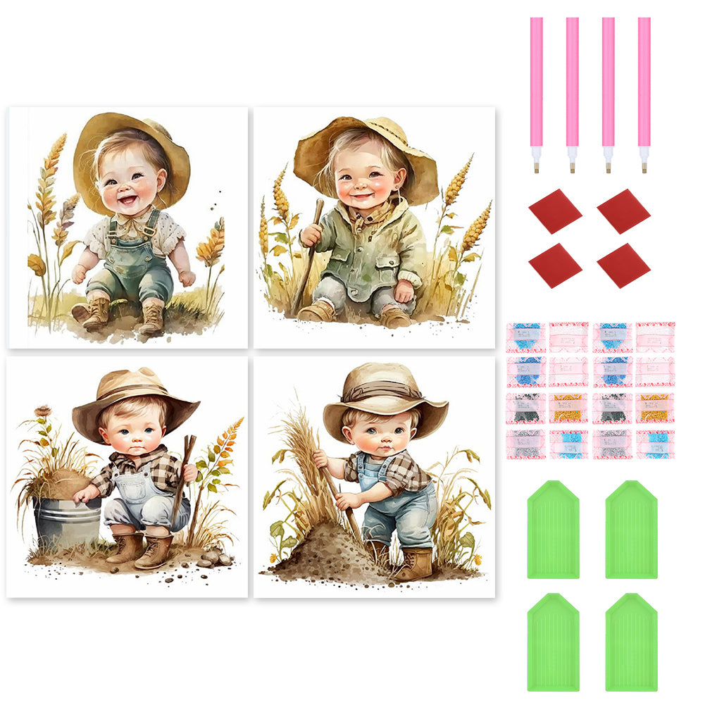 4pcs Diamond Painting Set - farm cowboy kid (30*30CM)
