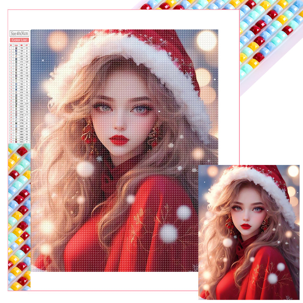 Diamond Painting - Full Square - Beautiful girl in Christmas atmosphere (30*40CM)