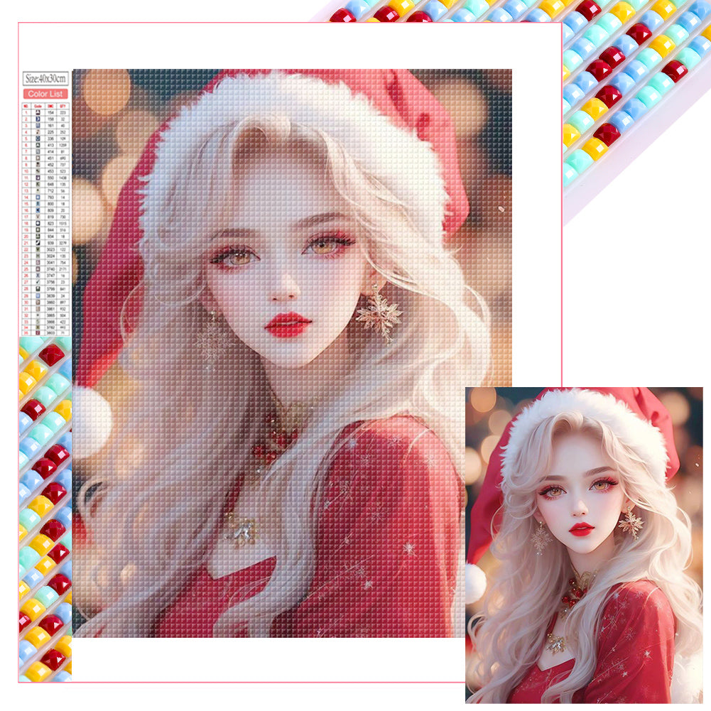 Diamond Painting - Full Square - Beautiful girl in Christmas atmosphere (30*40CM)