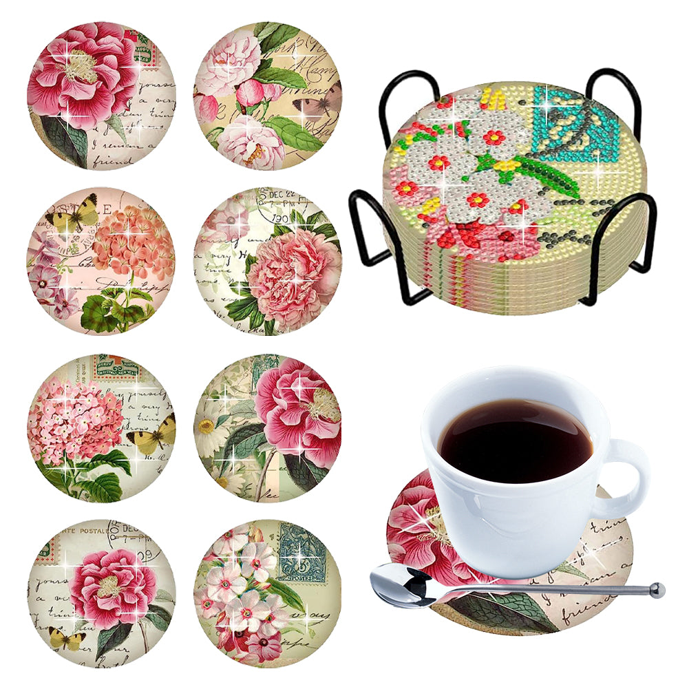 6/8/10PCS Special Shape Diamond Painting Art Coaster Kit with Holder Cartoon Cat