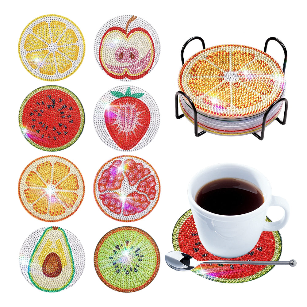 6/8/10PCS Special Shape Diamond Painting Art Coaster Kit with Holder Cartoon Cat