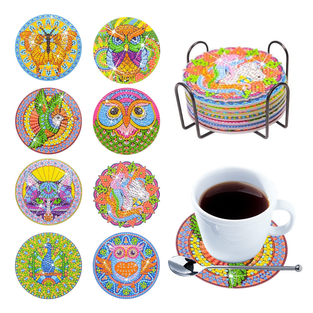 6/8/10PCS Special Shape Diamond Painting Art Coaster Kit with Holder Cartoon Cat