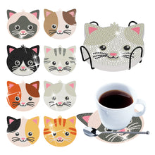 Load image into Gallery viewer, 6/8/10PCS Special Shape Diamond Painting Art Coaster Kit with Holder Cartoon Cat
