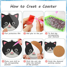 Load image into Gallery viewer, 6/8/10PCS Special Shape Diamond Painting Art Coaster Kit with Holder Cartoon Cat
