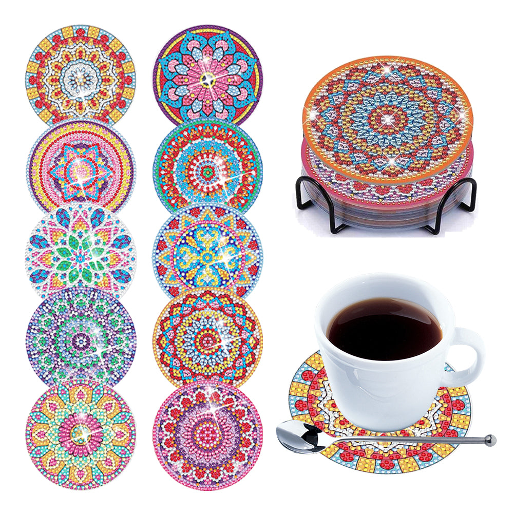 6/8/10PCS Special Shape Diamond Painting Art Coaster Kit with Holder Cartoon Cat
