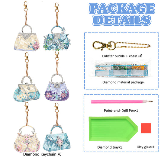 6PCS Diamond Painting Keychains Special Shape Double Sided Diamond Art Ornaments