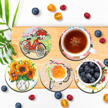 Load image into Gallery viewer, 8/10PCS Diamond Painting Art Coaster Kit with Holder Bikes Sunrise Flower Kobold
