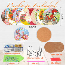 Load image into Gallery viewer, 8/10PCS Diamond Painting Art Coaster Kit with Holder Bikes Sunrise Flower Kobold
