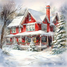 Load image into Gallery viewer, Diamond Painting - Full Round - Christmas red house in the snow (40*40CM)
