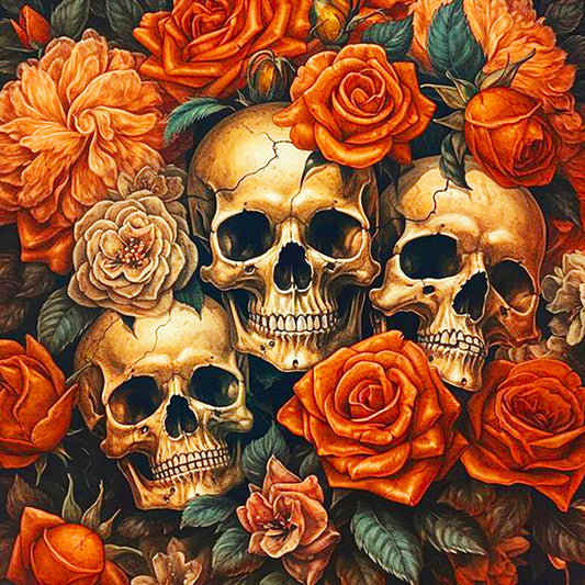 Diamond Painting - Full Round - skull girl in flowers (40*40CM)