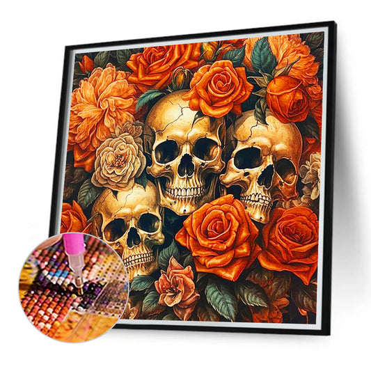 Diamond Painting - Full Round - skull girl in flowers (40*40CM)